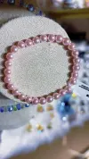 Pink pearl glass crystal titanium steel bracelet for men details Picture